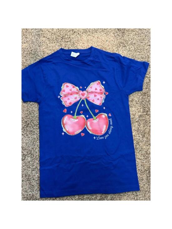 Tops - Smart Blank Royal Blue Cherry Bow Graphic T-Shirt Size S
